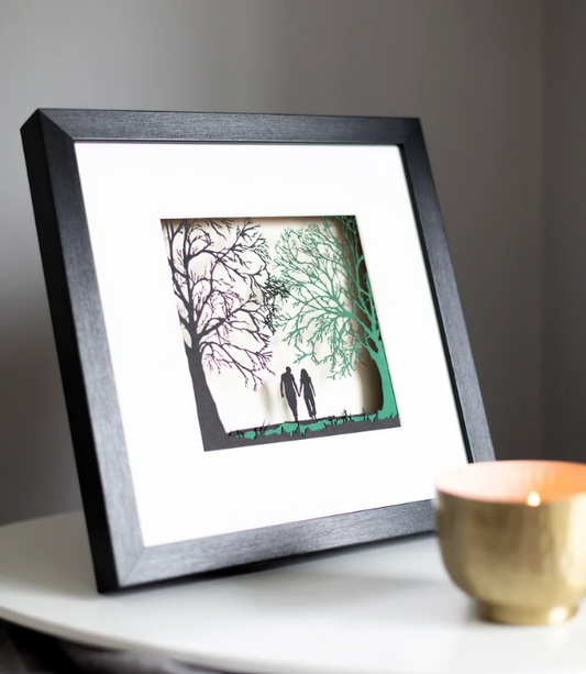 For Me And For You - Couple Walking In The Forest - Layered Papercut Scene