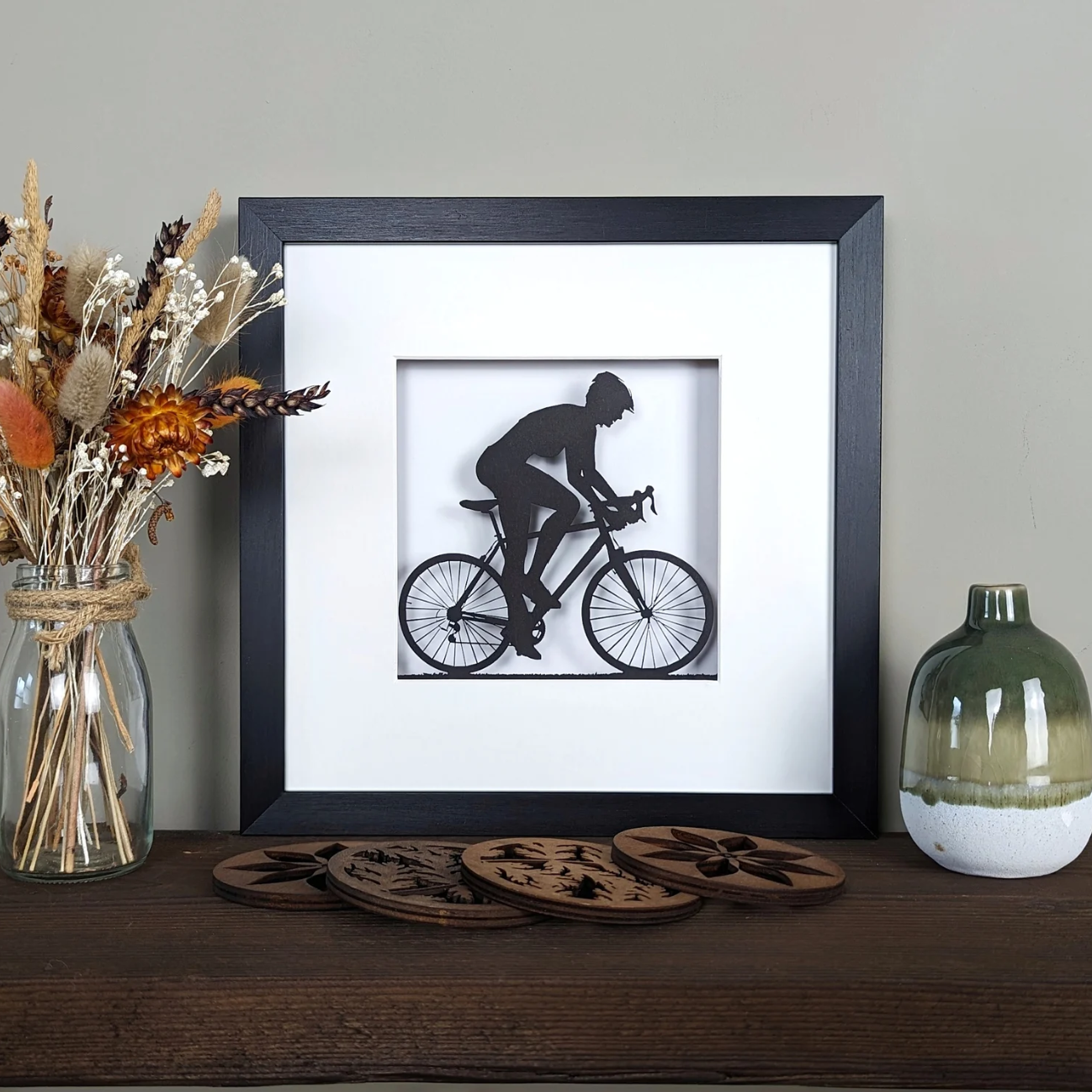For Me And For You - Female Road Cyclist - Layered Papercut Scene
