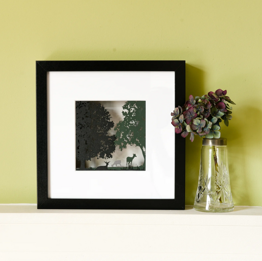 For Me And For You - Fallow Deer In The Forest - Layered Papercut Scene