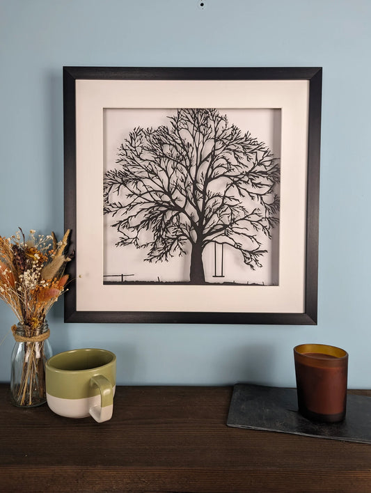 For Me And For You - Tree With Swing - Layered Papercut Scene