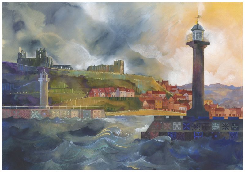Kate Lycett - Whitby Breakwaters - Hand finished print